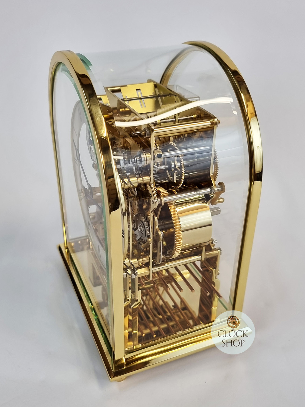 20cm Polished Brass Mechanical Skeleton Table Clock With Triple Chime By KIENINGER image