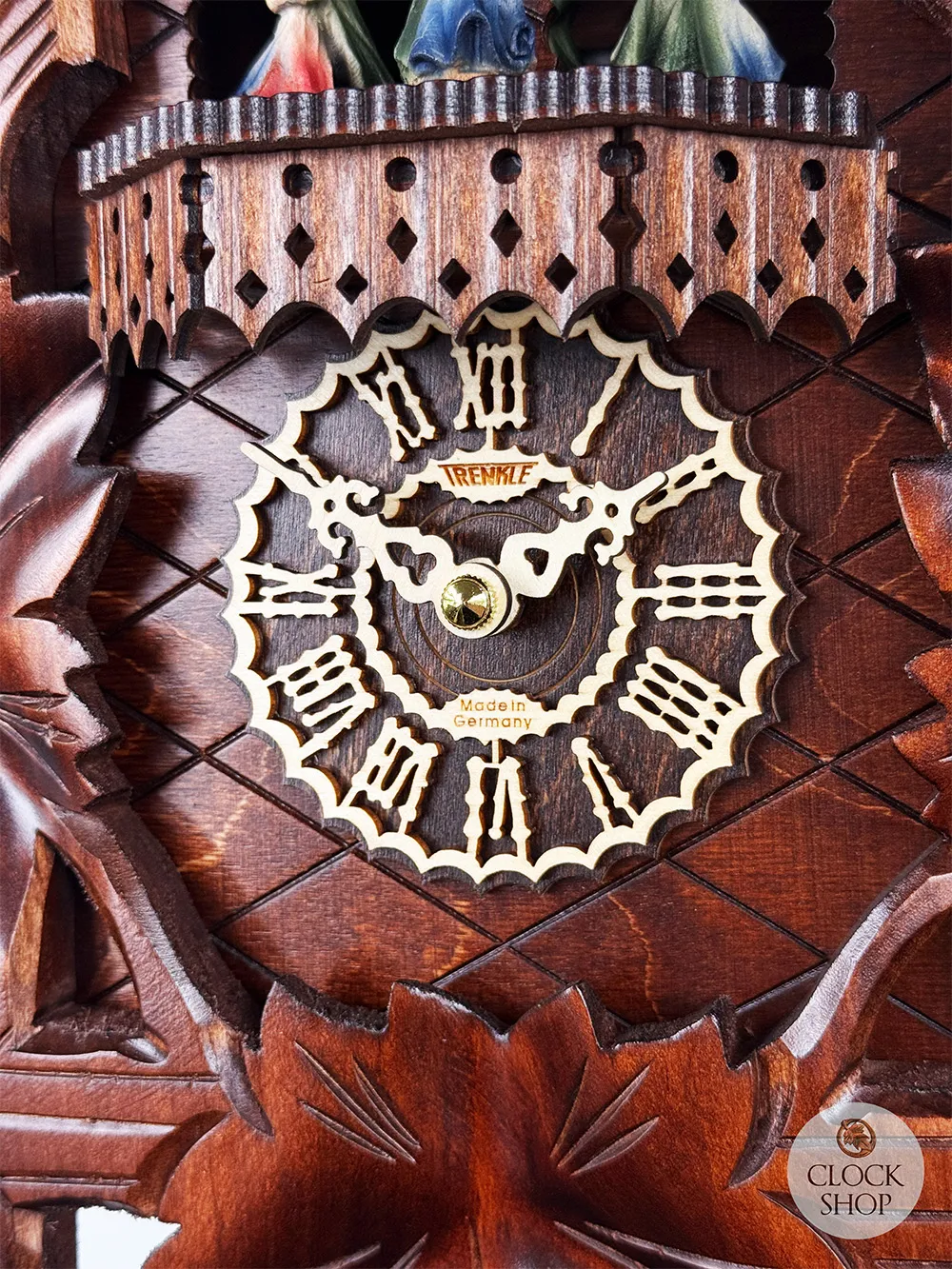 5 Leaf & Bird LED Battery Carved Cuckoo Clock With Dancers 48cm By TRENKLE image