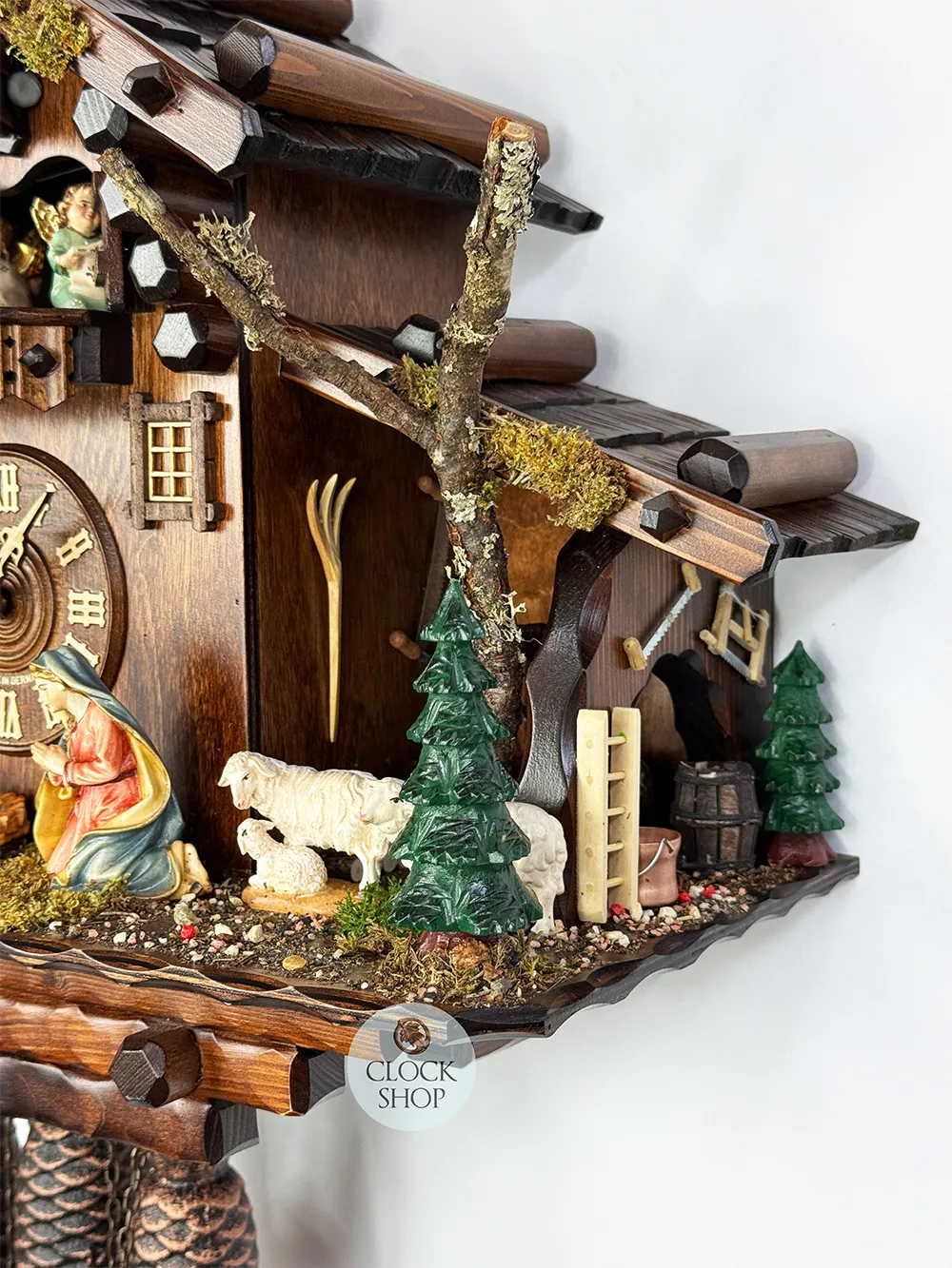 Christmas Nativity Scene 8 Day Mechanical Chalet Cuckoo Clock With Dancers 38cm By SCHWER image