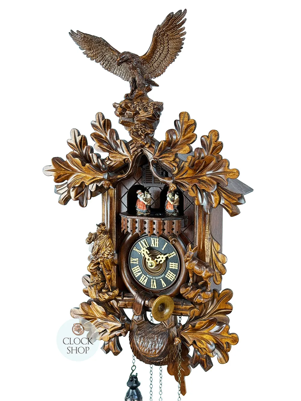 Hunter, Ibex & Eagle Battery Carved Cuckoo Clock With Dancers 53cm By HÖNES image