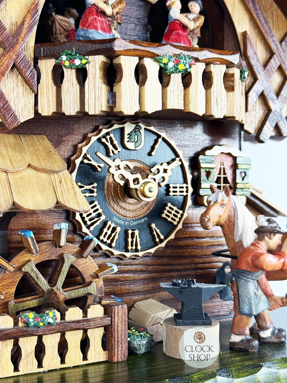 Farrier & Water Wheel 1 Day Mechanical Chalet Cuckoo Clock With Dancers 40cm By HÖNES image