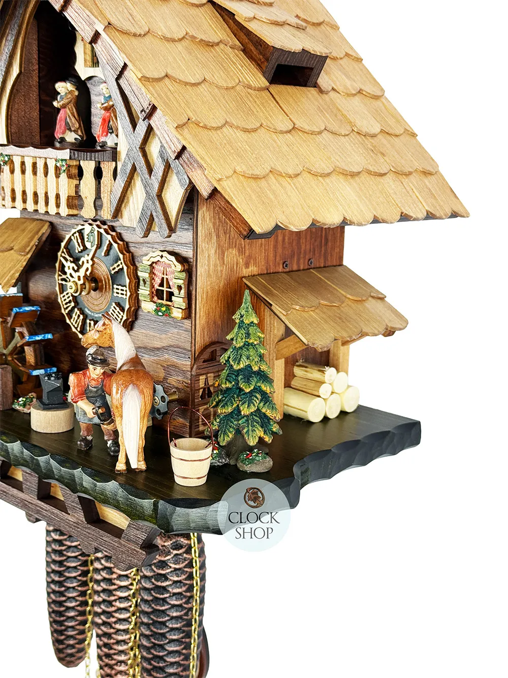 Farrier & Water Wheel 8 Day Mechanical Chalet Cuckoo Clock With Dancers 50cm By HÖNES image