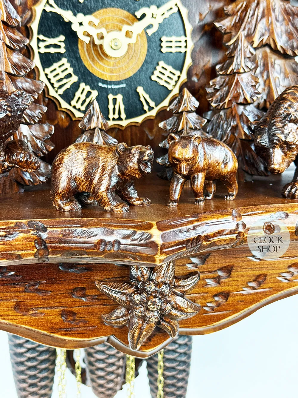 Bear Family In Forest 8 Day Mechanical Chalet Cuckoo Clock With Dancers 49cm By HÖNES image