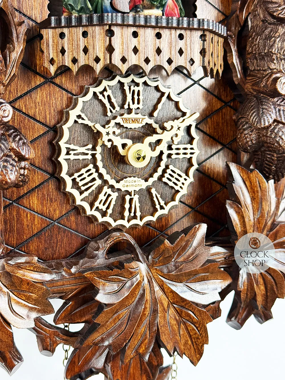 Owls Battery Carved Cuckoo Clock With Dancers 52cm By TRENKLE image