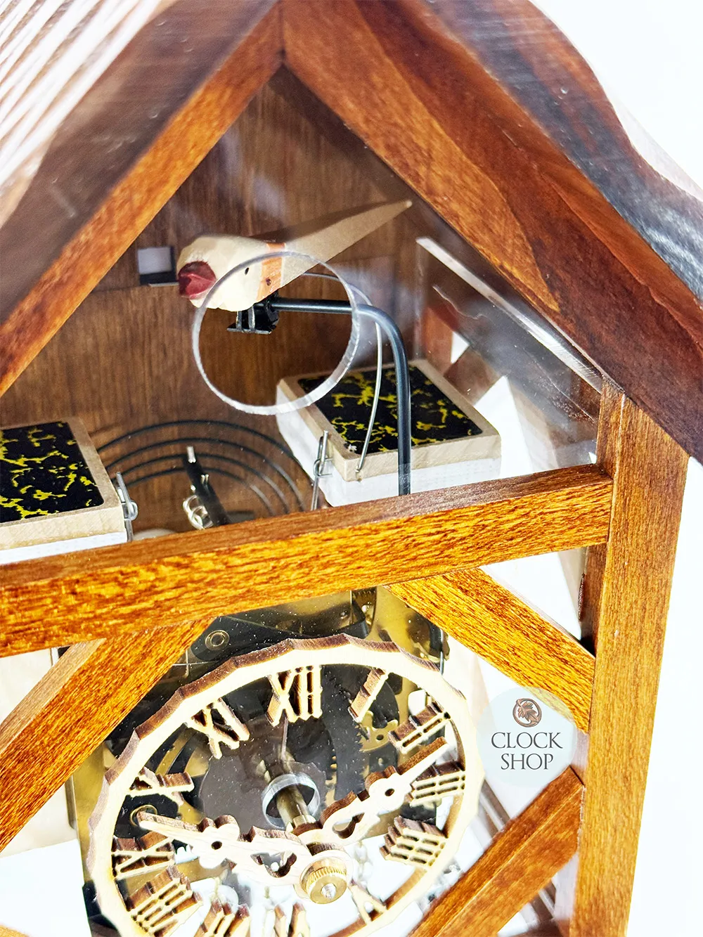 Wooden House With Plexi Glass 1 Day Mechanical Chalet Cuckoo Clock 23cm By ENGSTLER image