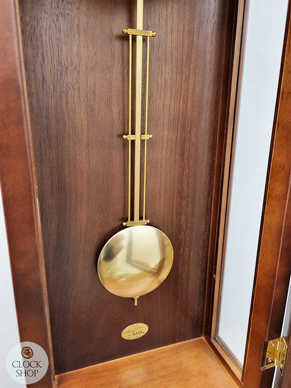 65cm Walnut 14 Day Mechanical Bim Bam Striking Wall Clock With Piano Finish & Draw By AMS image