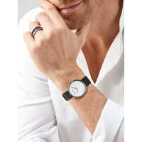 39mm Ultra Slim Collection Unisex Watch With White Dial, Black Leather Strap & Silver Case By BERING image