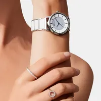 41mm Solar Collection Womens Watch With White Dial & Silver Ceramic Strap By BERING image