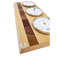 34cm Beech Weather Station With Thermometer Barometer & Hygrometer With Timber Inlay By FISCHER image