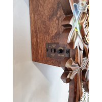 5 Leaf & Bird With Blue & White Flowers Battery Carved Cuckoo Clock 35cm By TRENKLE image