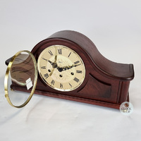 18cm Mahogany Mechanical Tambour Mantel Clock With Westminster Chime & Gold Dial By HERMLE image