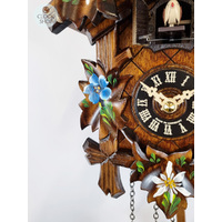 5 Leaf & Bird With Blue Flowers Battery Carved Cuckoo Clock 22cm By ENGSTLER image