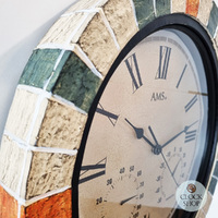 46cm Indoor / Outdoor Tiled Round Silent Wall Clock With Weather Dials By AMS image