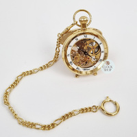 4.9cm Gold Plated Mechanical Skeleton Desk Pocket Watch By CLASSIQUE (Roman) image