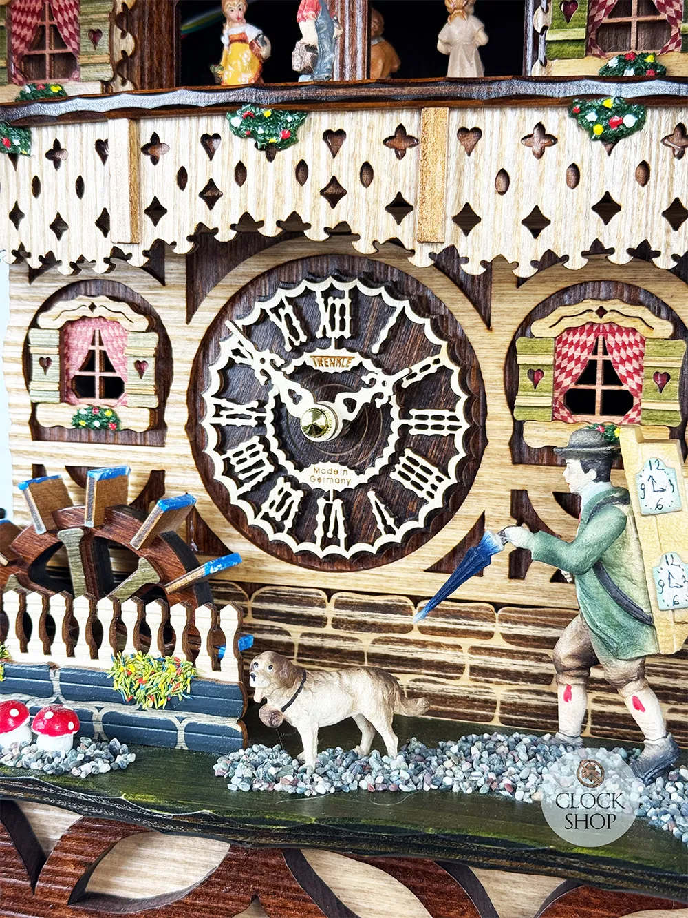 Clock Peddler & Wood Carver Battery Chalet Cuckoo Clock 42cm By TRENKLE image
