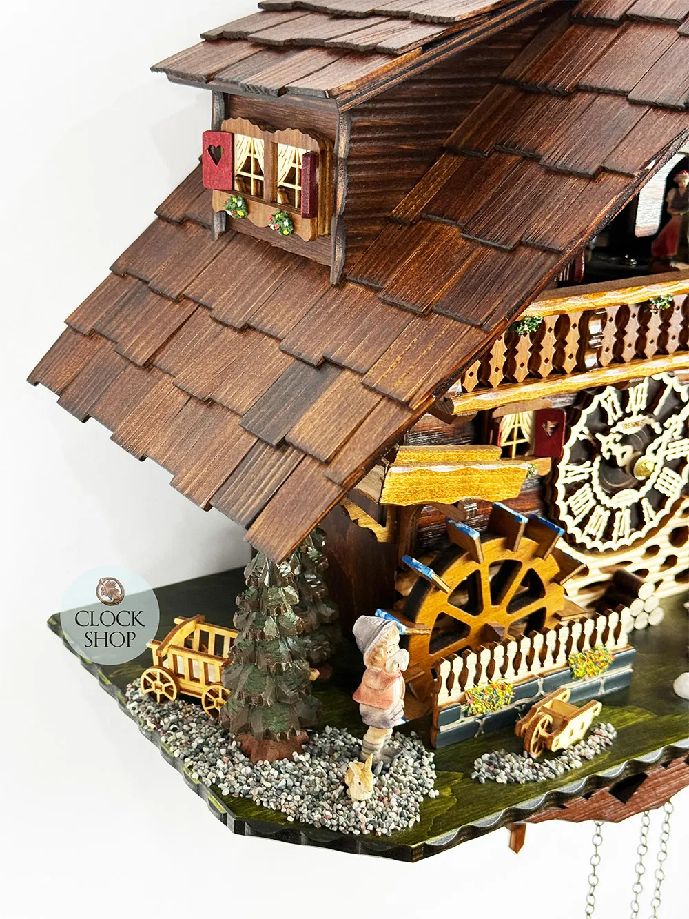 Black Forest House With Hiker & Dog Battery Chalet Cuckoo Clock 52cm By TRENKLE image