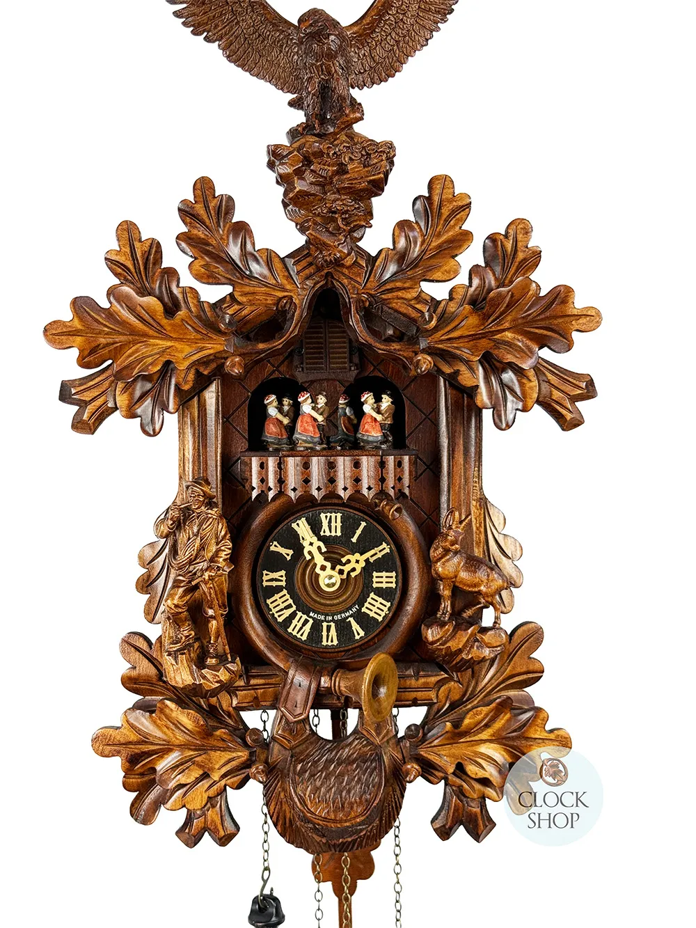 Hunter, Ibex & Eagle Battery Carved Cuckoo Clock With Dancers 53cm By HÖNES image