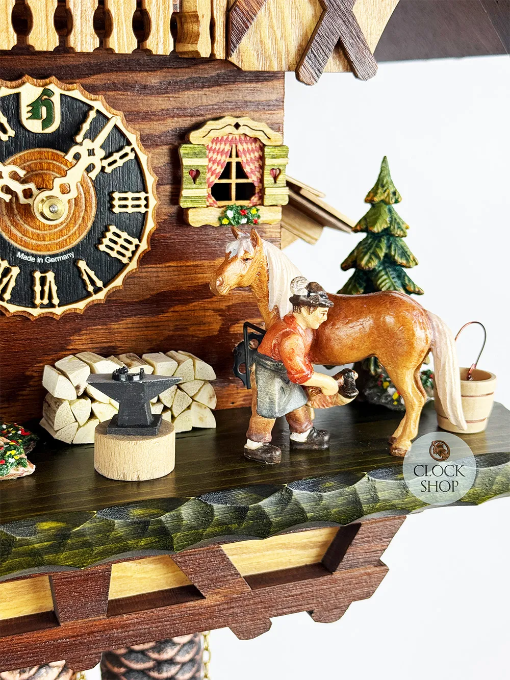 Farrier & Water Wheel 8 Day Mechanical Chalet Cuckoo Clock With Dancers 50cm By HÖNES image