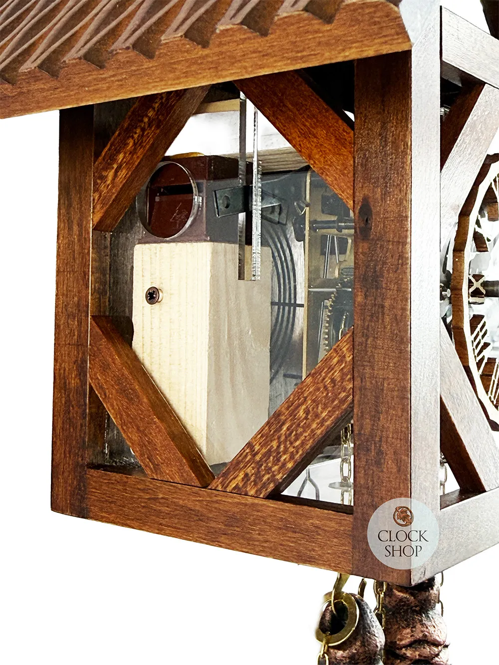 Wooden House With Plexi Glass 1 Day Mechanical Chalet Cuckoo Clock 23cm By ENGSTLER image