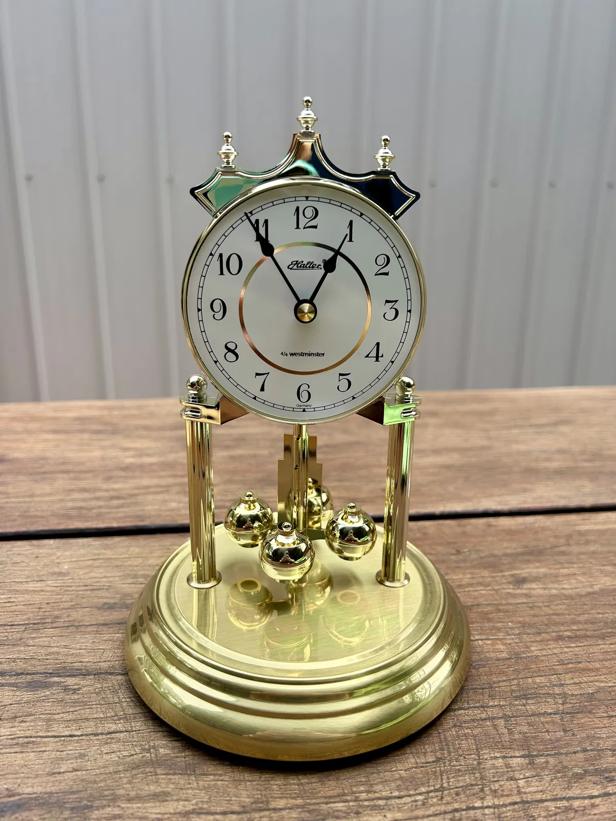 23cm Gold Anniversary Clock With White Arabic Dial & Westminster Chime By HALLER (Scratched Base) image