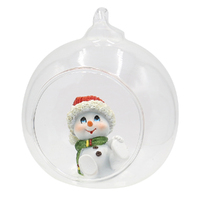 8.5cm Snowman In Glass Bauble Hanging Decoration- Assorted Designs image