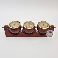 29cm Mahogany Weather Station With Thermometer Barometer & Hygrometer By FISCHER image