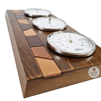 34cm Oak Weather Station With Thermometer Barometer & Hygrometer With Timber Inlay By FISCHER image