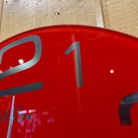 40cm Red Round Glass Silent Wall Clock By AMS (Small Scratches) image