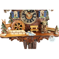 Hunter, Deer & Water Wheel 1 Day Mechanical Chalet Cuckoo Clock With Dancers 30cm By HÖNES image