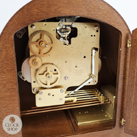 21cm Walnut Mechanical Tambour Mantel Clock With Westminster Chime & Elaborate Floral Inlay By AMS image