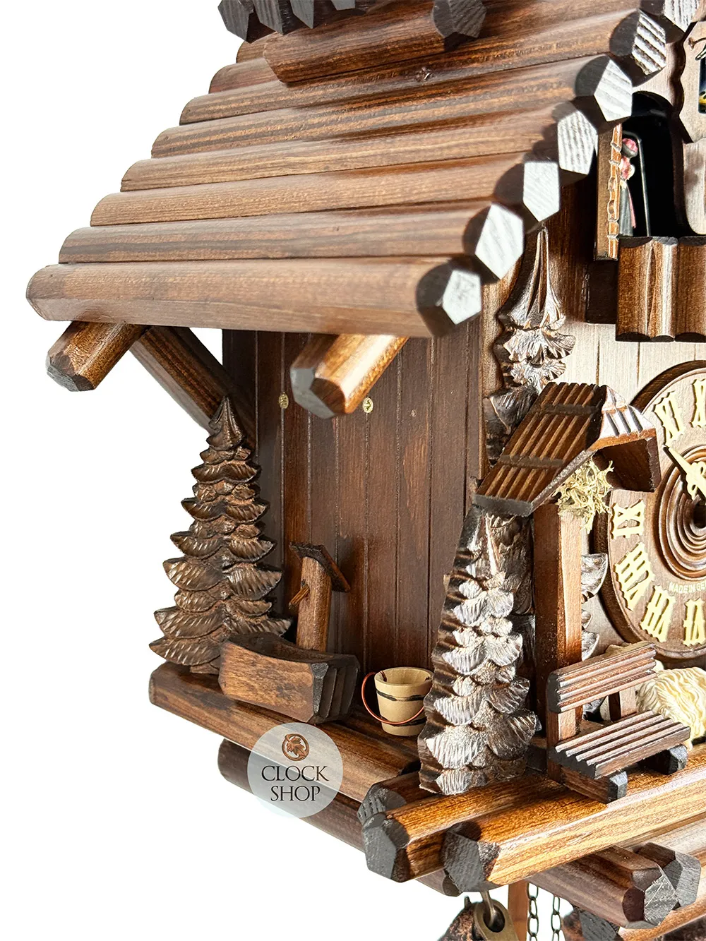 Log Cabin 8 Day Mechanical Chalet Cuckoo Clock With Girl, Geese & Dancers 38cm By SCHWER image
