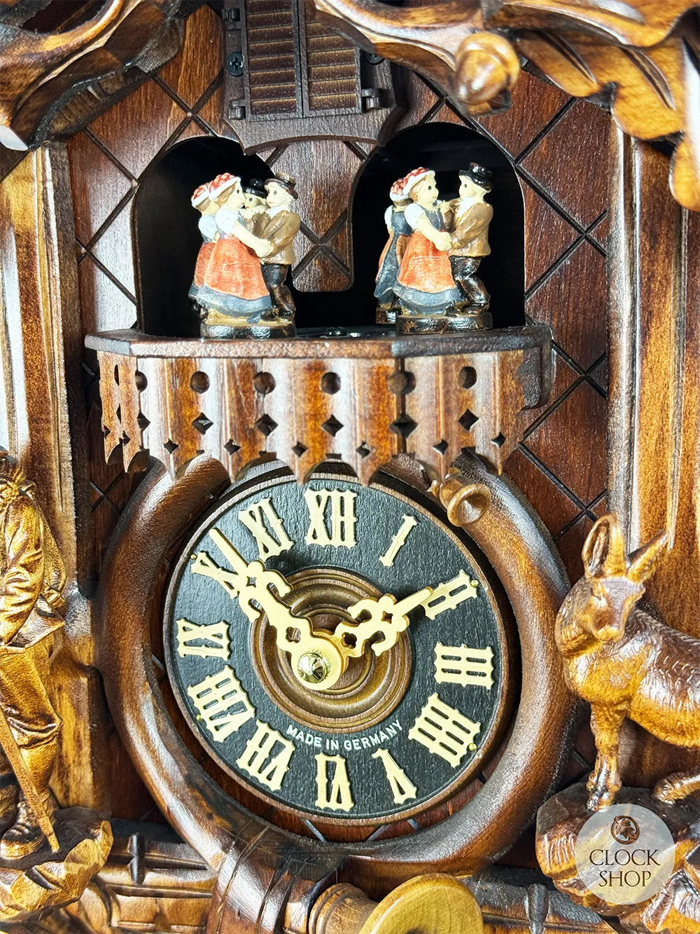 Hunter, Ibex & Eagle Battery Carved Cuckoo Clock With Dancers 53cm By HÖNES image