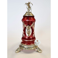 Lord Of Crystal Red Glass Beer Stein With Stag On Pewter Lid 0.5L By KING image