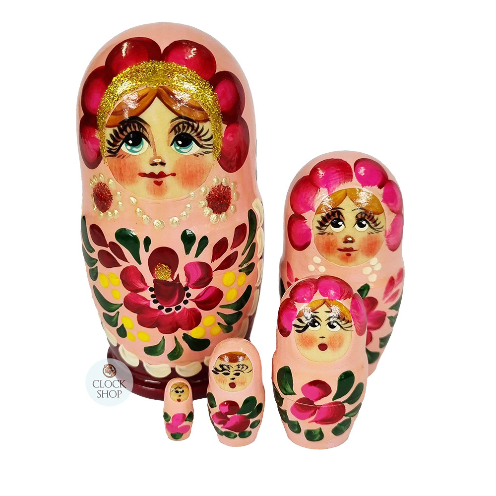 Floral Russian Dolls Light Pink Maroon 11cm Set Of 5 Clock Shop Australia