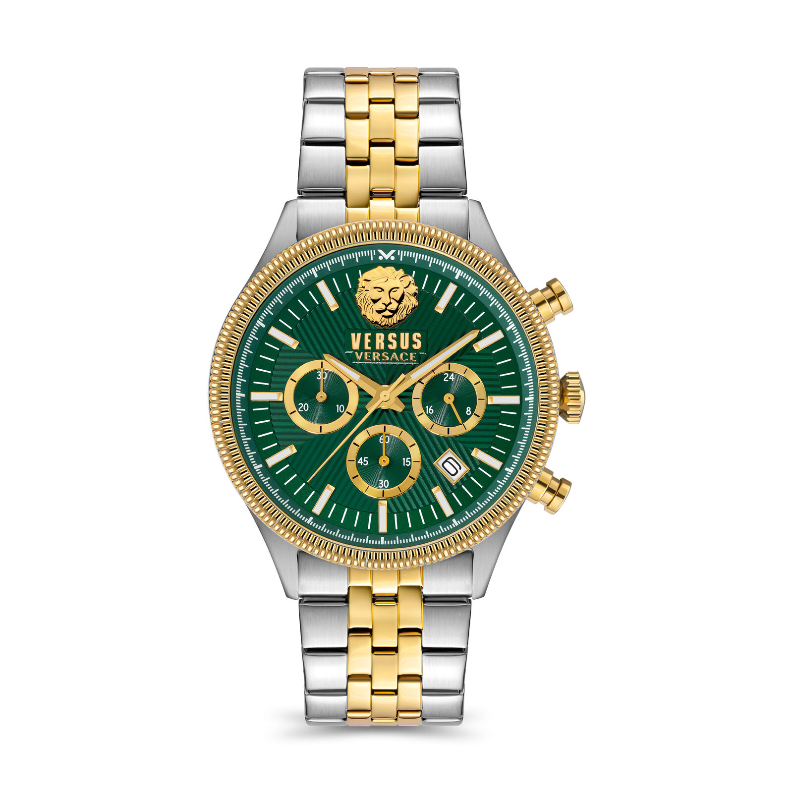 45mm Colonne Chrono Two Tone Silver Gold Mens Watch With Green Dial By VERSACE Watches Clock Shop