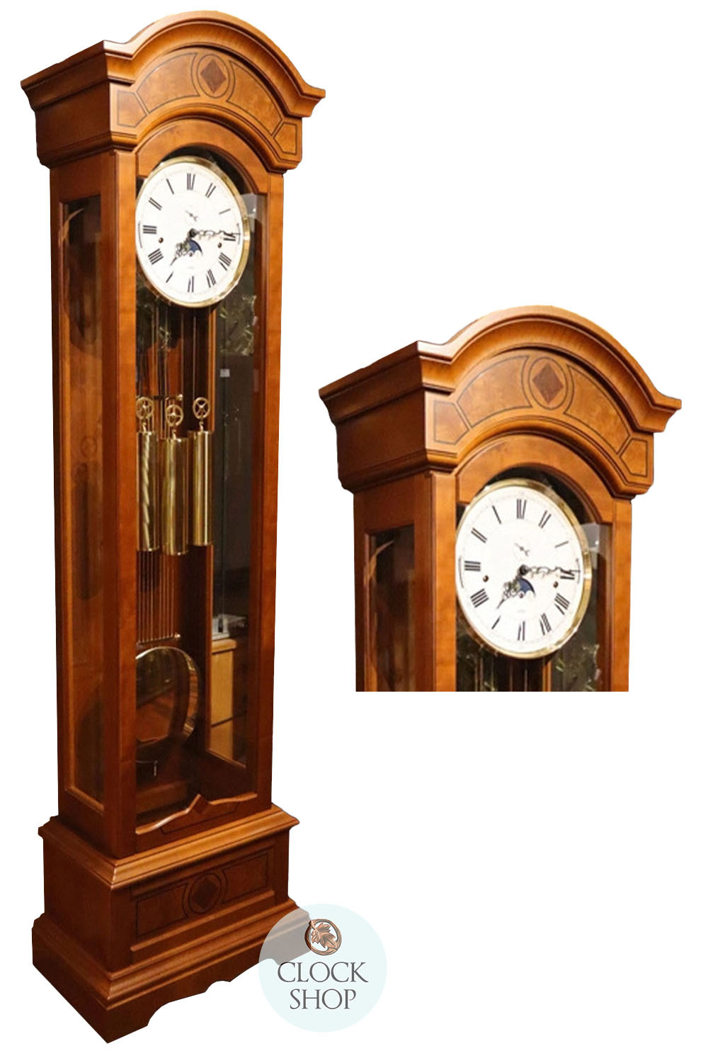 Contemporary Cherry Wood Grandfather Clock With Triple Chime By AMS