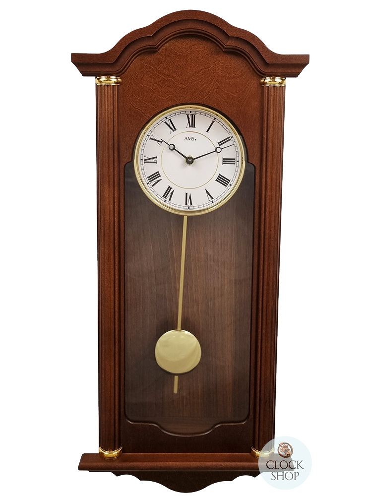 64cm Walnut Battery Chiming Wall Clock With Gold Accents By Ams Clocks - Battery Operated Wall Clocks Traditional Quartz 64cm Walnut Battery Chiming Wall Clock With Gold Accents By Ams Clocks - Battery Operated Wall Clocks Traditional Quartz