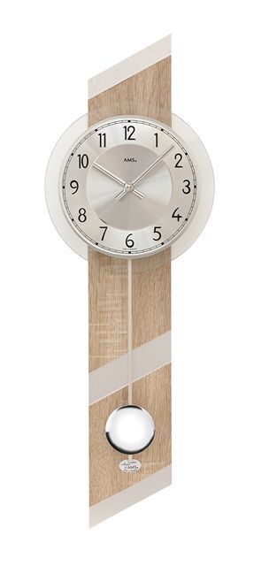 69cm Beech Silver Pendulum Wall Clock By Ams Clocks - Modern Oak Pendulum Wall Clock