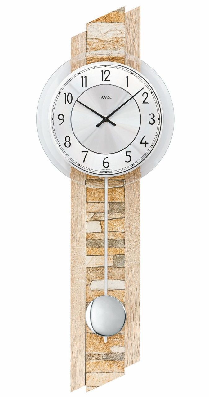 67cm Beech Clock With Stone Inlay & Silver Dial By AMS - Clocks Clock Shop