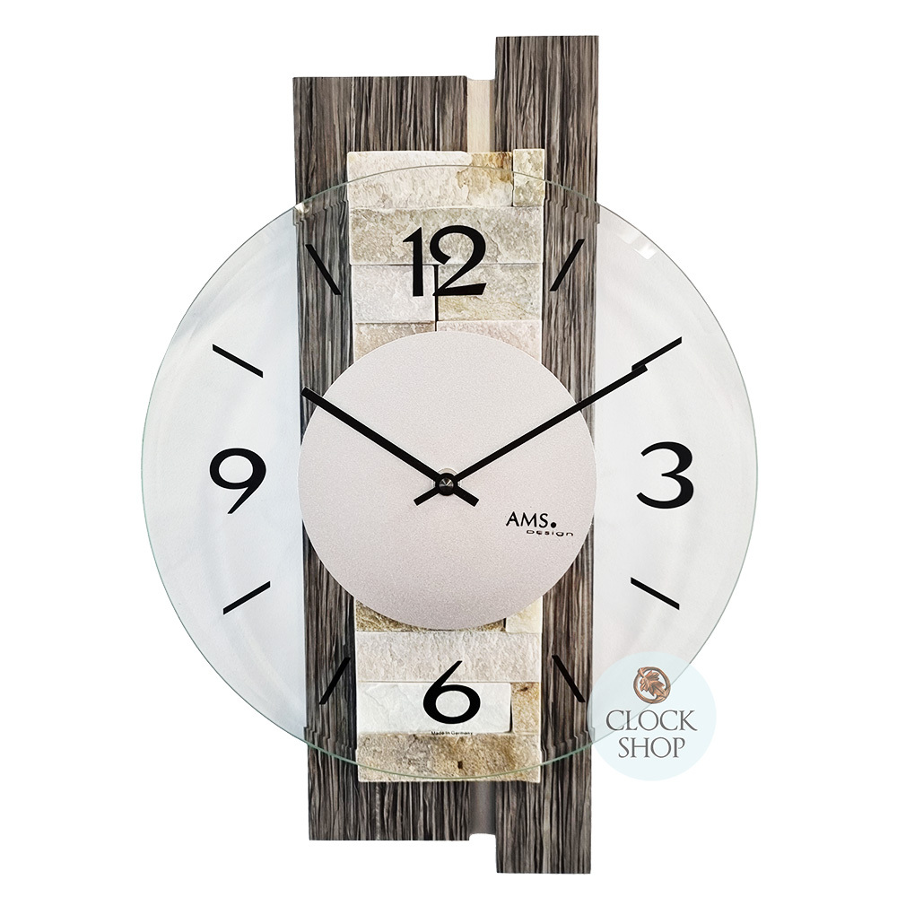 40cm Stone & Charcoal Wall Clock With Glass AMS - - Clock Shop
