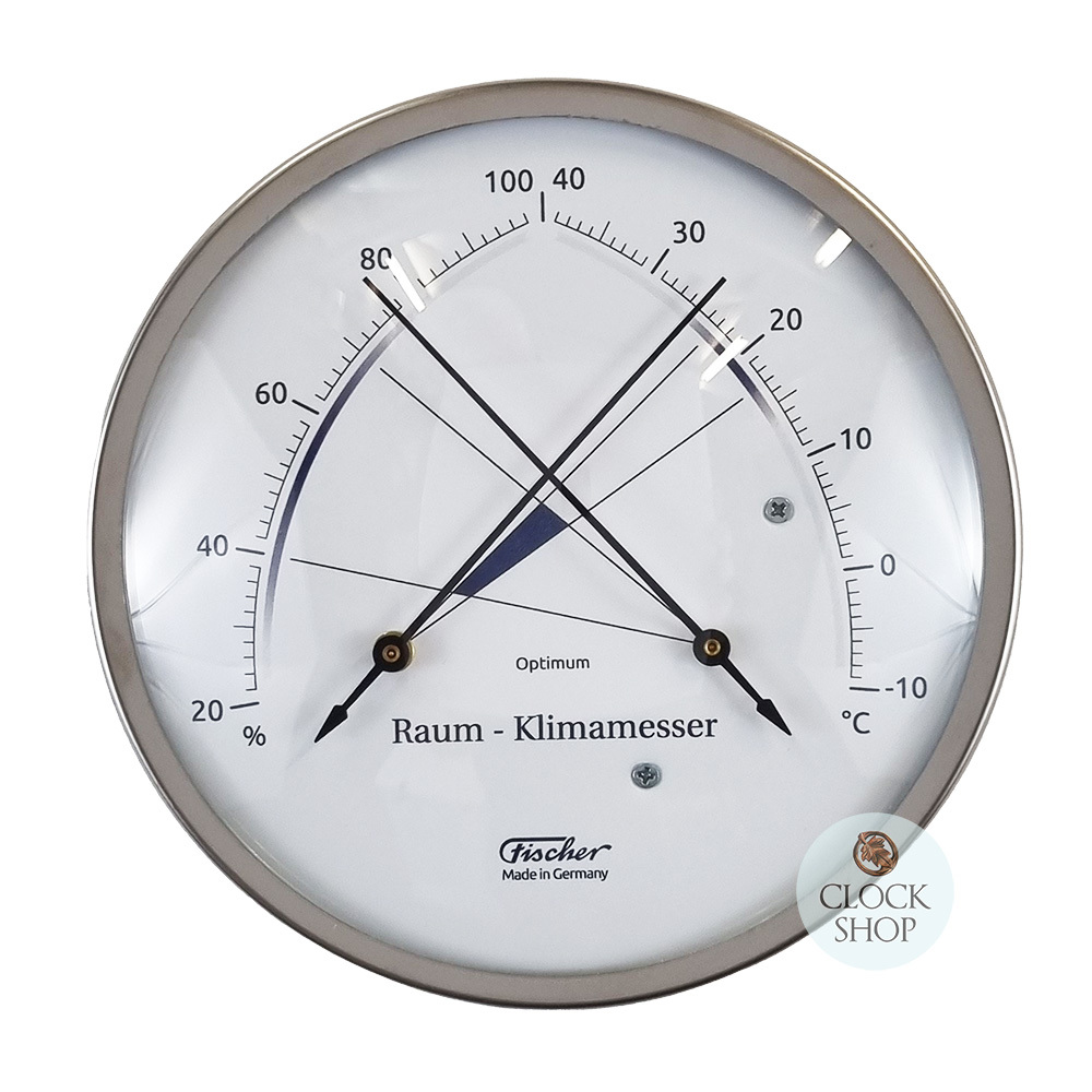 13cm Silver Room Climate Meter With Thermometer & Hair Hygrometer By  FISCHER - Weather Instruments - Clock Shop
