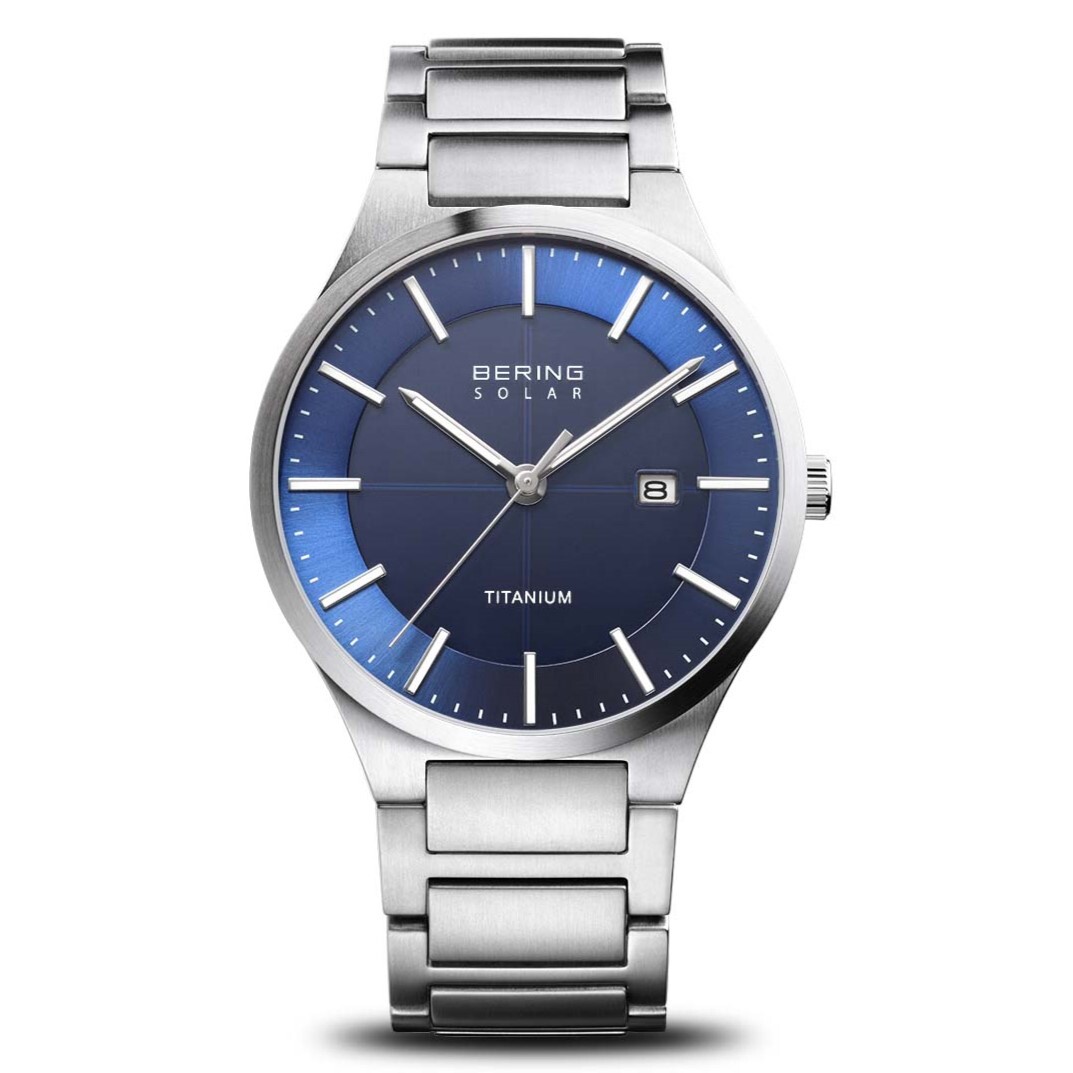 40mm Solar Collection Mens Watch With Blue Dial Titanium Strap By BERING Bering Clock Shop Australia