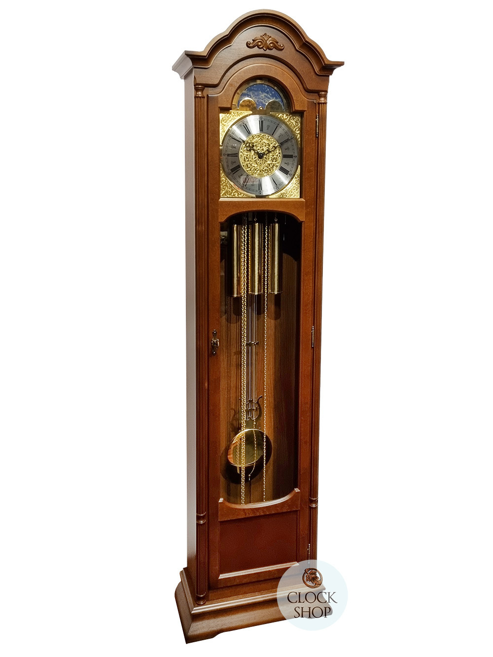 196cm Walnut Grandfather Clock With Westminster Chime Moon Dial By HERMLE Hermle Clock Shop Australia