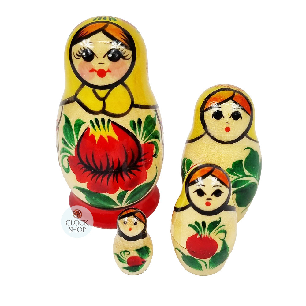 Kirov Russian Nesting Dolls 4 Set With Yellow Scarf & Red Dress 7cm -  German - Clock Shop
