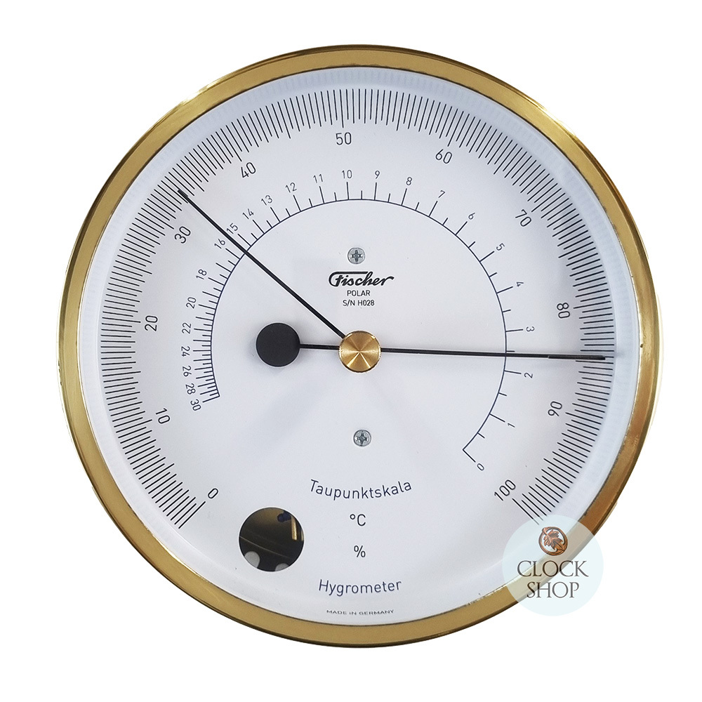 13cm Polished Brass Polar Series Hair Hygrometer By FISCHER - Weather  Instruments - Clock Shop