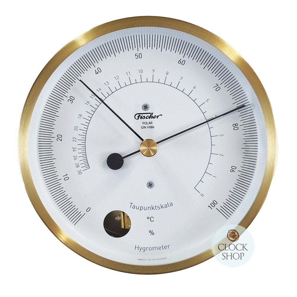 13cm Brushed Brass Polar Series Hair Hygrometer By FISCHER - Weather  Instruments - Clock Shop