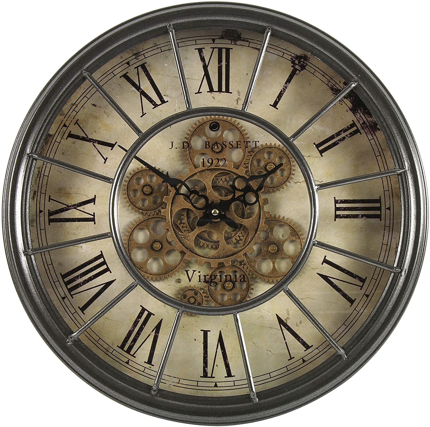 46 5cm Grey Wall Clock With Moving Gears By Countryfield Clocks - Nautical Wall Clocks Australia