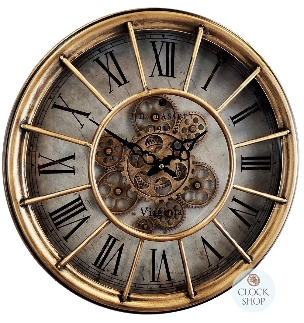 46.5cm Copper Wall Clock With Moving Gears By COUNTRYFIELD - Clocks - Clock  Shop