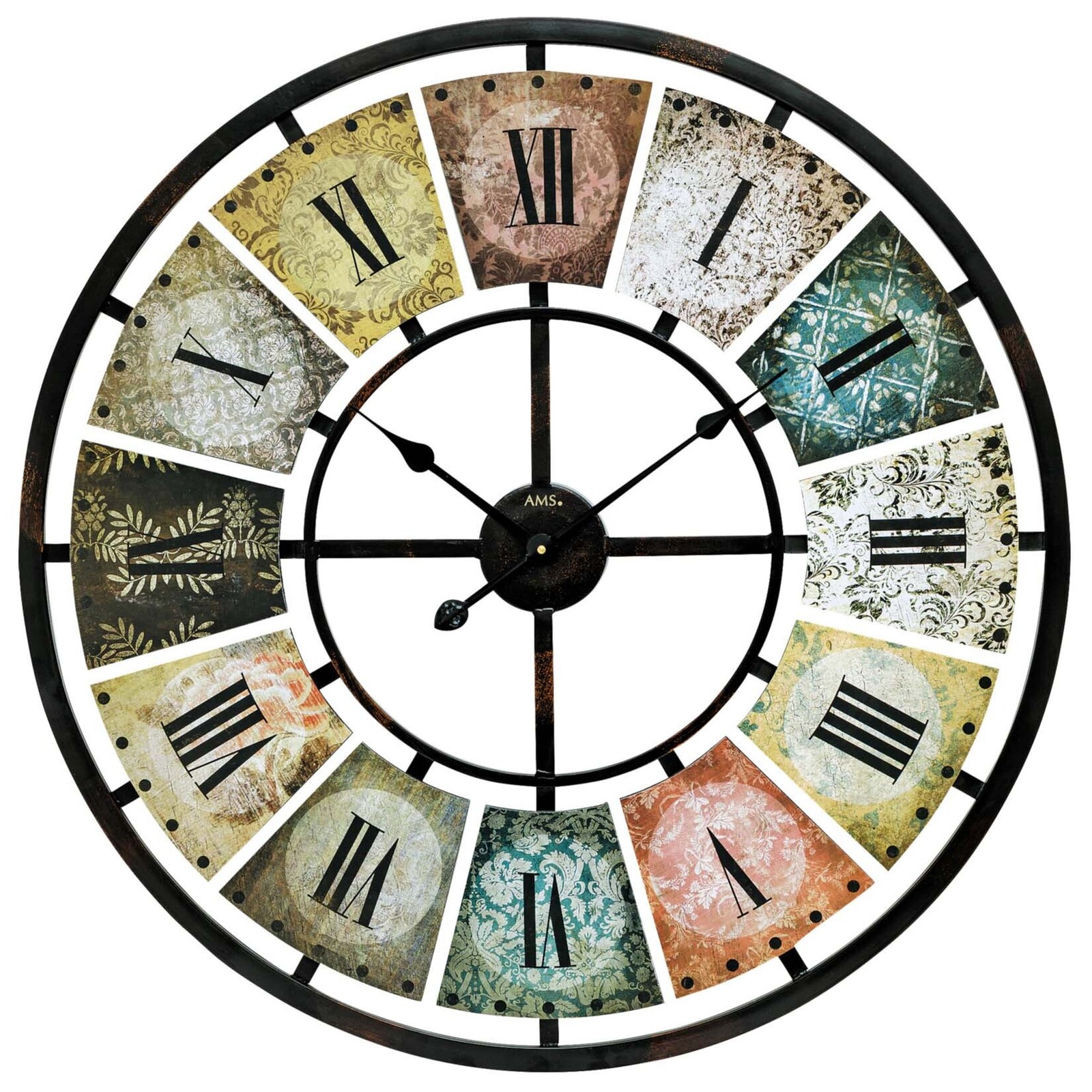 80cm Multi Coloured Round Metal Wall Clock With Roman Numerals By AMS ...