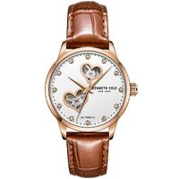 Rose Gold Skeleton Automatic Watch with Brown Leather Band BY KENNETH COLE